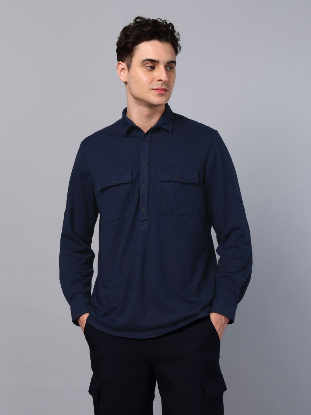

Slowave Men Polo Collar Pockets T-shirt, Blue