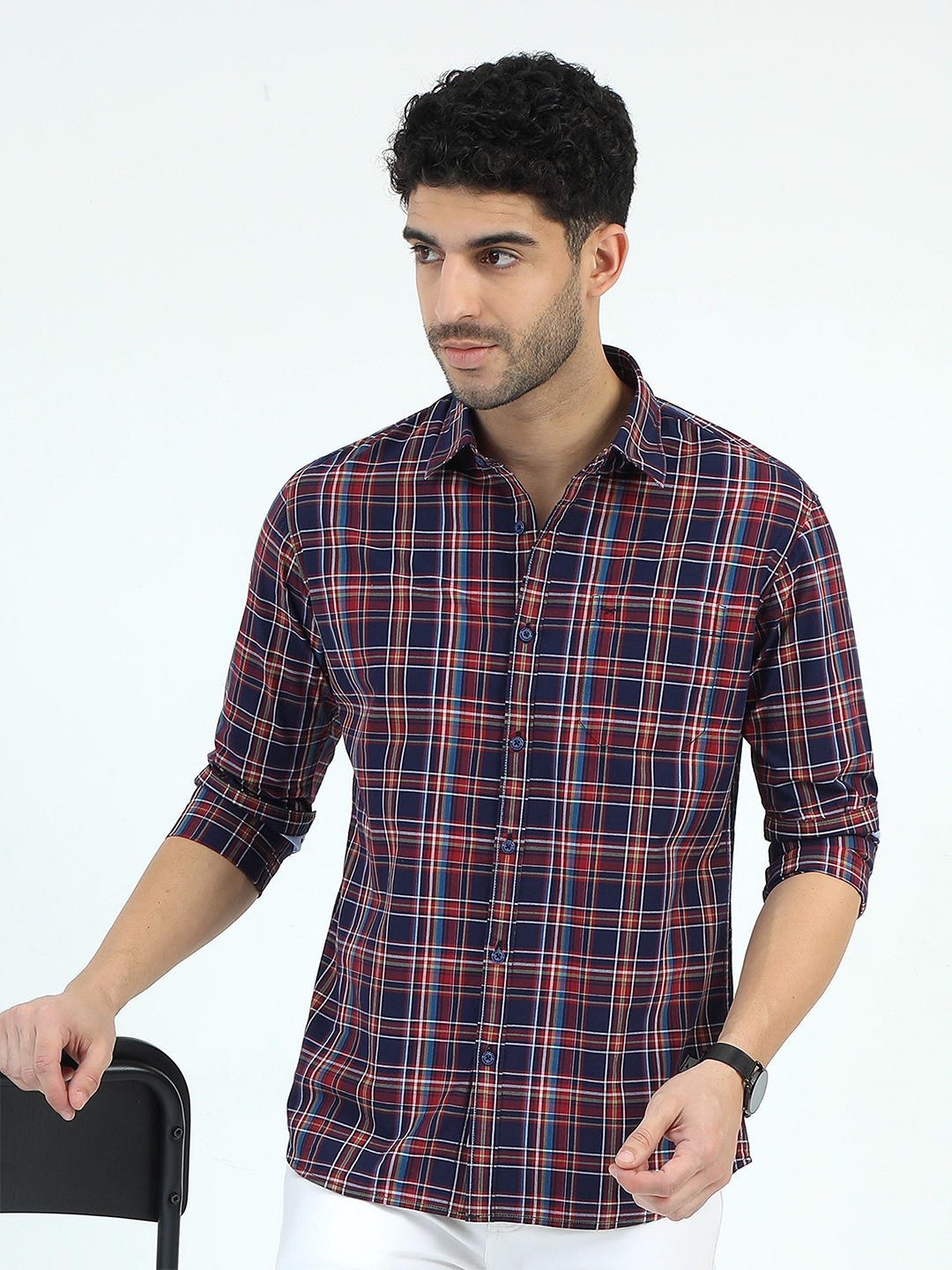 

RIGS AND RAGS Men Classic Tartan Checks Opaque Checked Casual Shirt, Navy blue