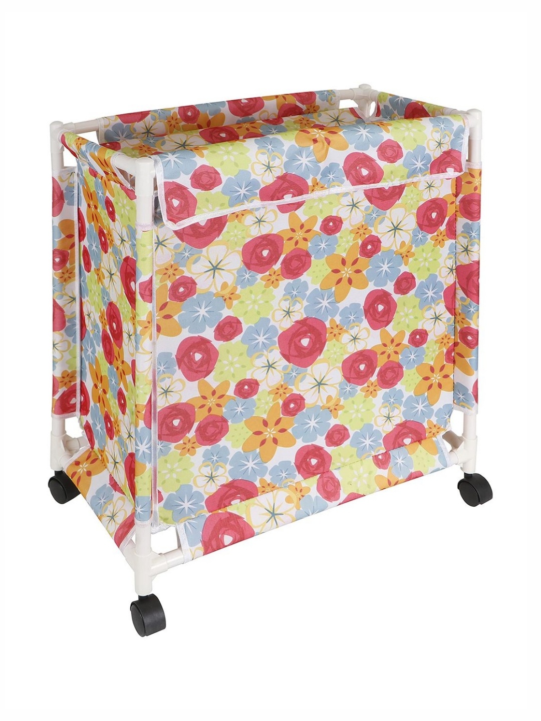 

HOKIPO Pink & White Printed Laundry Basket With Wheels