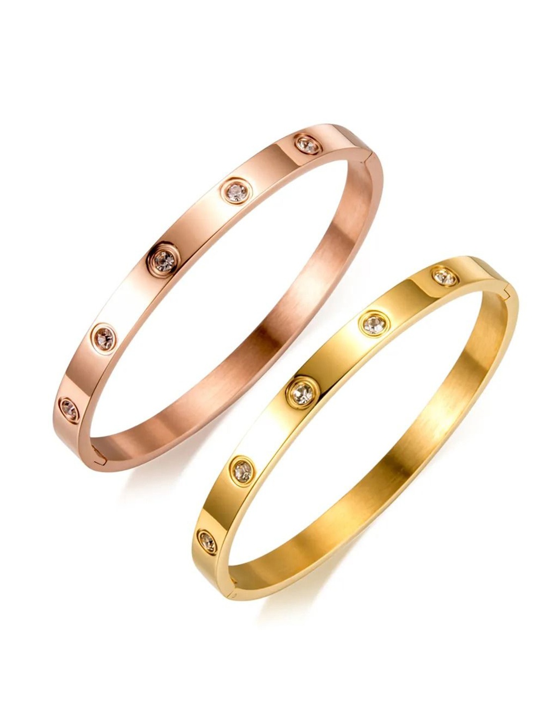 

DIVASTRI Set Of 2 Stainless Steel Gold-Plated Stone Studded Evil Eye Kada Bracelets