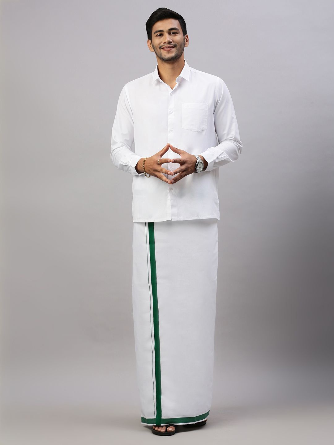 

Ramraj Men Solid Formal Cotton Blend Shirt with Dhoti, White