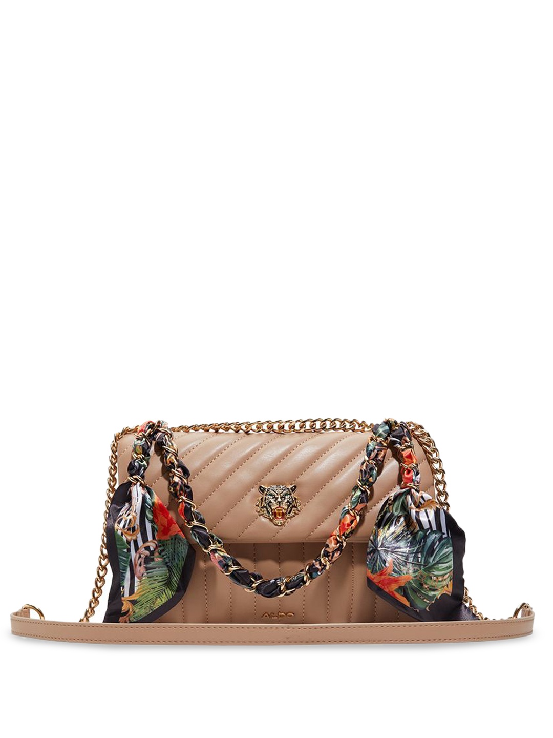 

ALDO Textured Swagger Sling Bag with Fringed, Brown