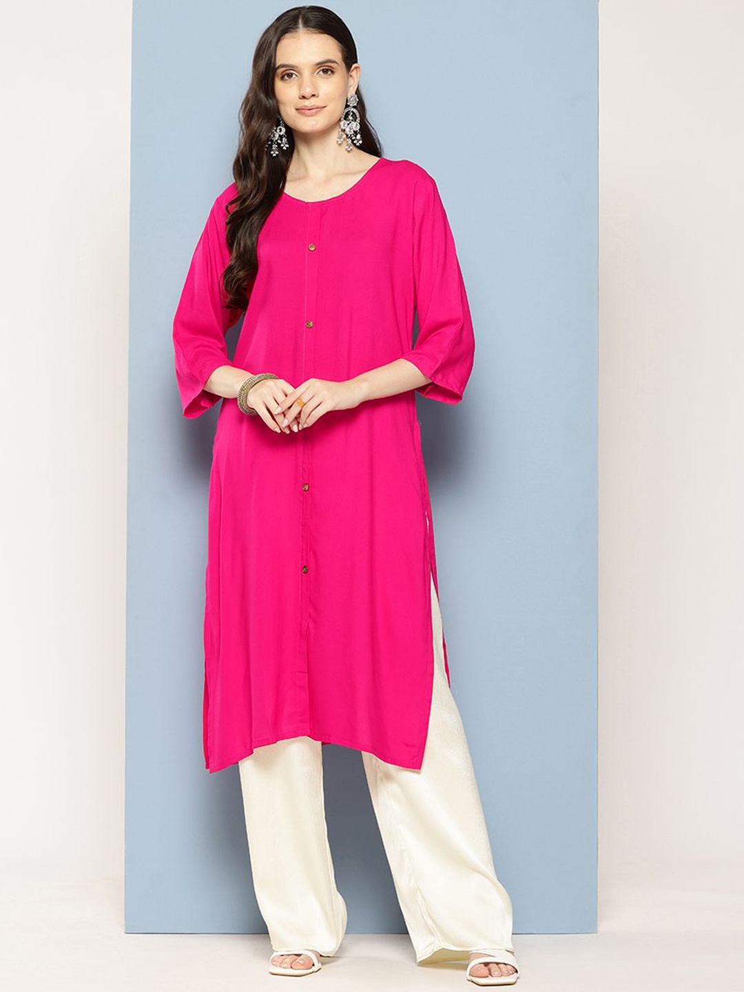 

BAESD Women Colourblocked Flared Sleeves Mirror Work Pathani Kurta, Pink