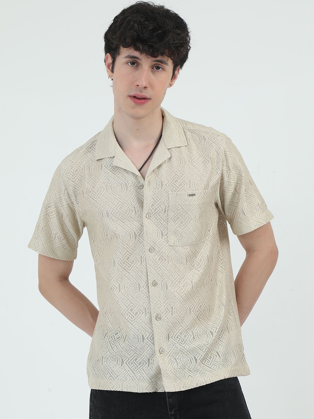 

RIGS AND RAGS Men Original Opaque Printed Casual Shirt, Cream