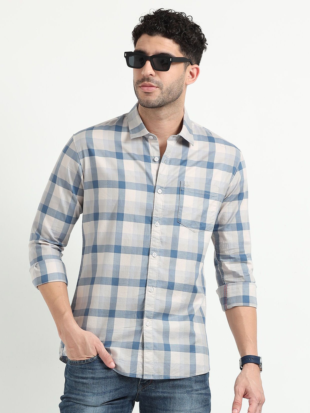 

RIGS AND RAGS Men Comfort Opaque Checked Casual Shirt, Blue