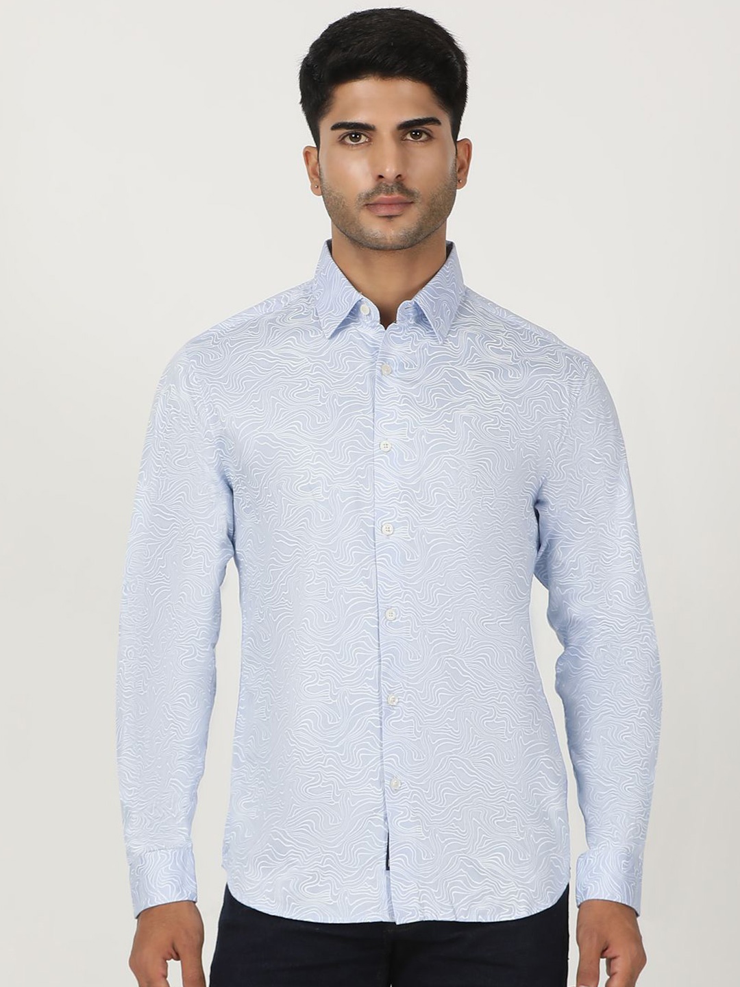

Greenfibre Men Slim Fit Opaque Printed Casual Shirt, Blue