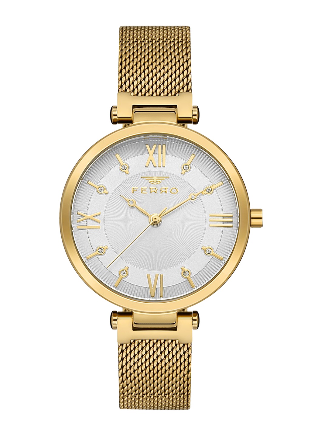 

Ferro Women Brass Dial & Stainless Steel Bracelet Style Straps Analogue Watch F21232C-B, Silver