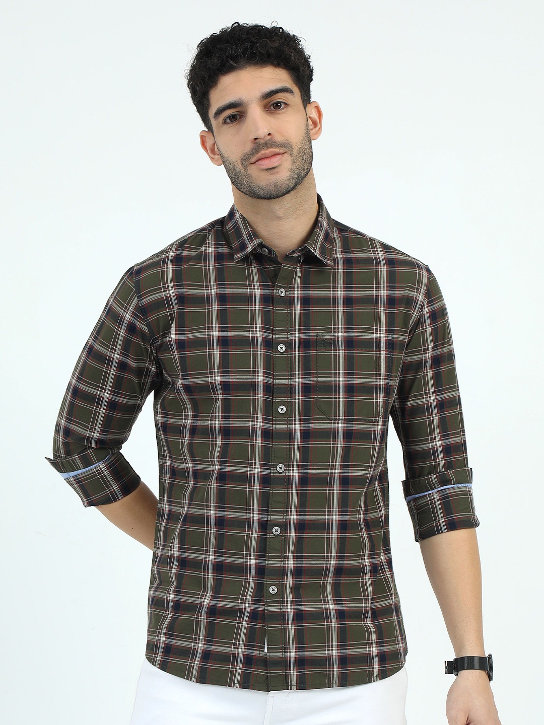 

RIGS AND RAGS Men Classic Tartan Checks Opaque Checked Casual Shirt, Olive