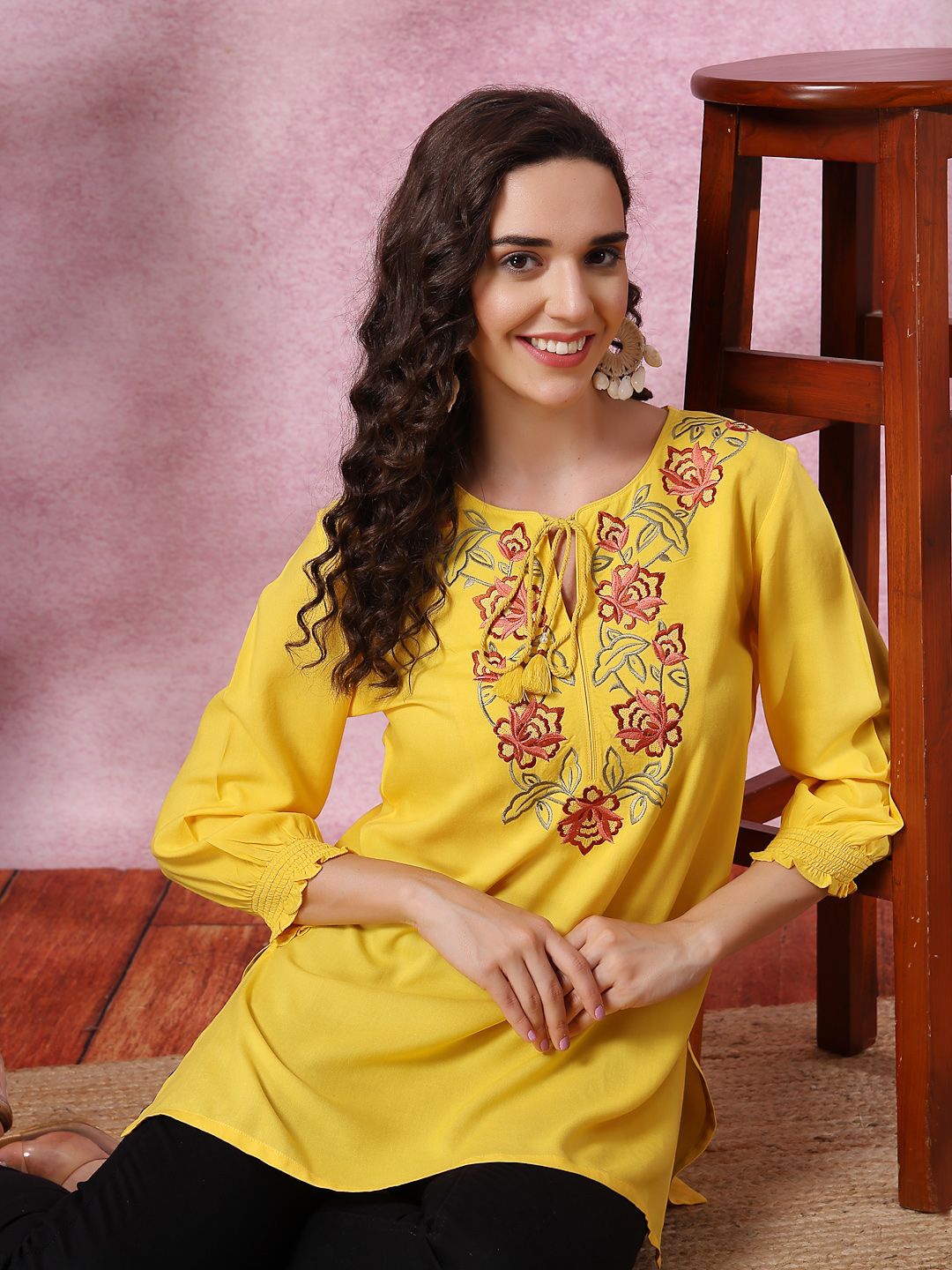 

Nayam By Lakshita Viscose Rayon Embroidered Tunic, Yellow