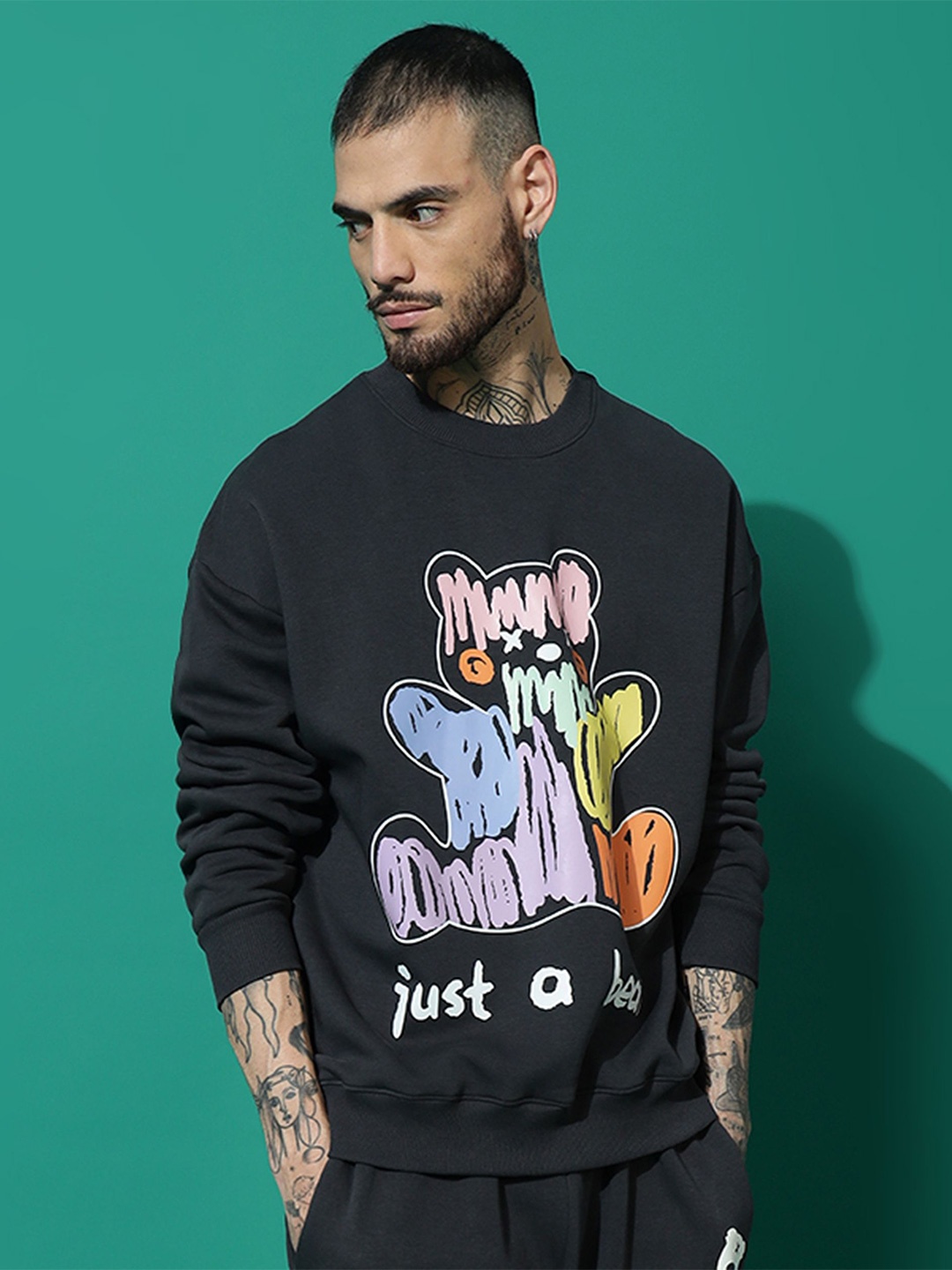 

GRIFFEL Men Printed Pullover Sweatshirt, Charcoal