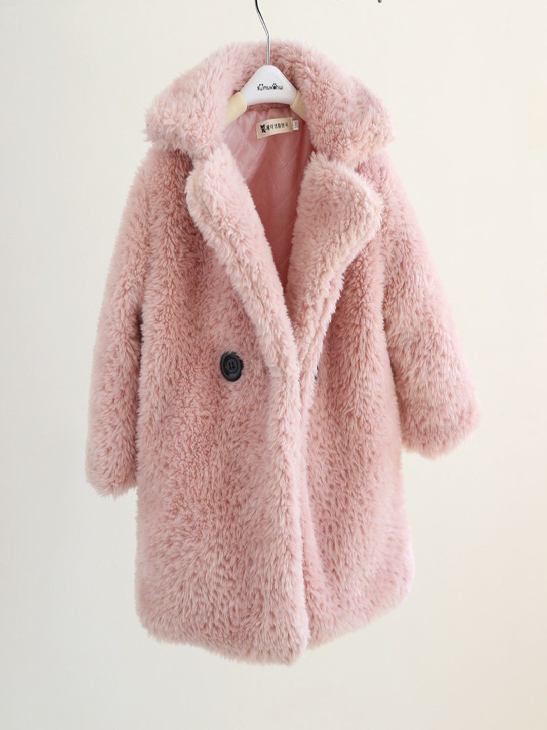

Xsole Kids Notched Lapel Long Sleeves Single-Breasted Winter Overcoat, Pink