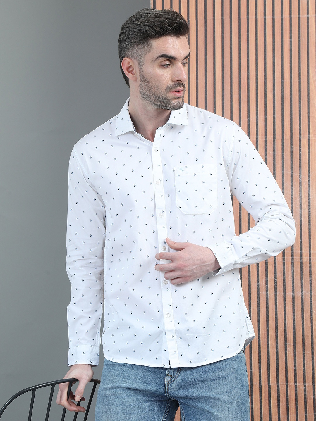 

RIGS AND RAGS Men Classic Opaque Printed Casual Shirt, White