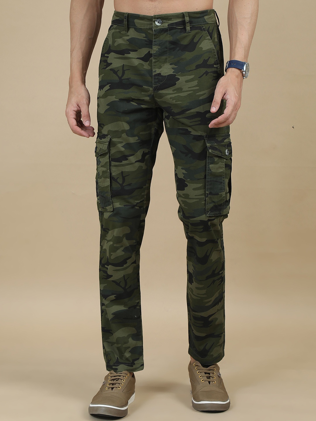 

RIGS AND RAGS Men Camouflage Printed Original Cargos Trousers, Olive