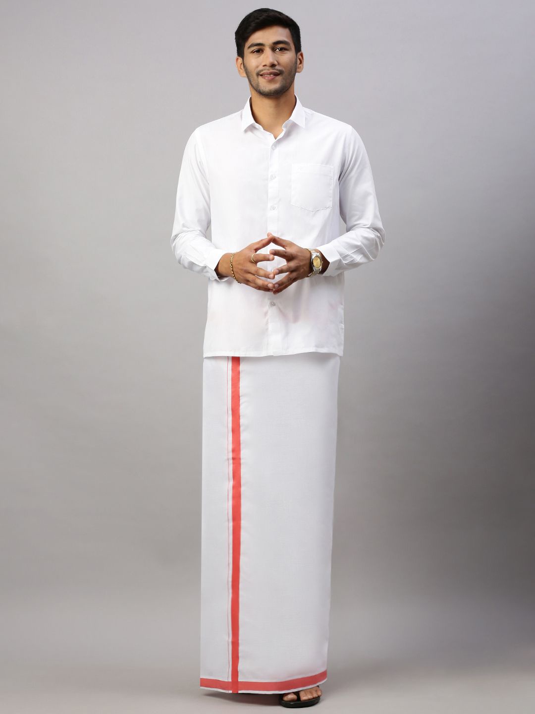 

Ramraj Men Solid Formal Cotton Blend Shirt with Dhoti, White