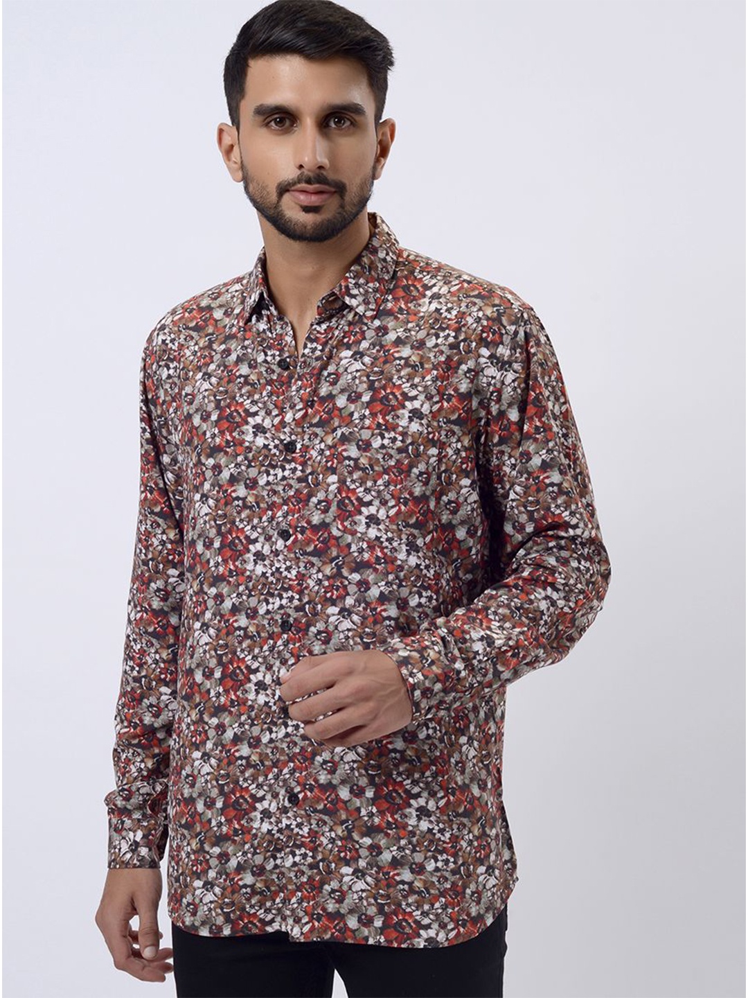 

JADE BLUE Men Slim Fit Floral Opaque Printed Casual Shirt, Rust