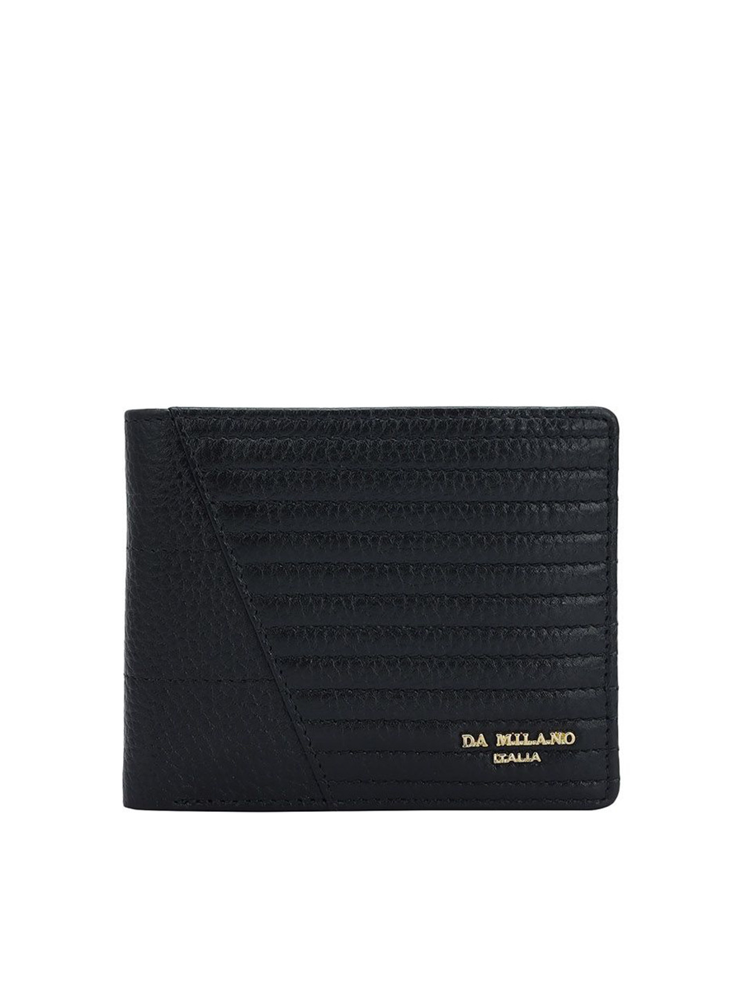 

Da Milano Men Textured Leather Two Fold Wallet, Black