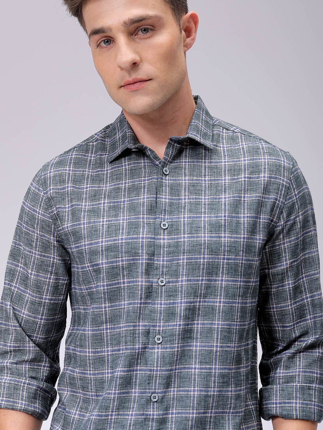 

The Indian Garage Co Men Slim Fit Opaque Checked Casual Shirt, Green