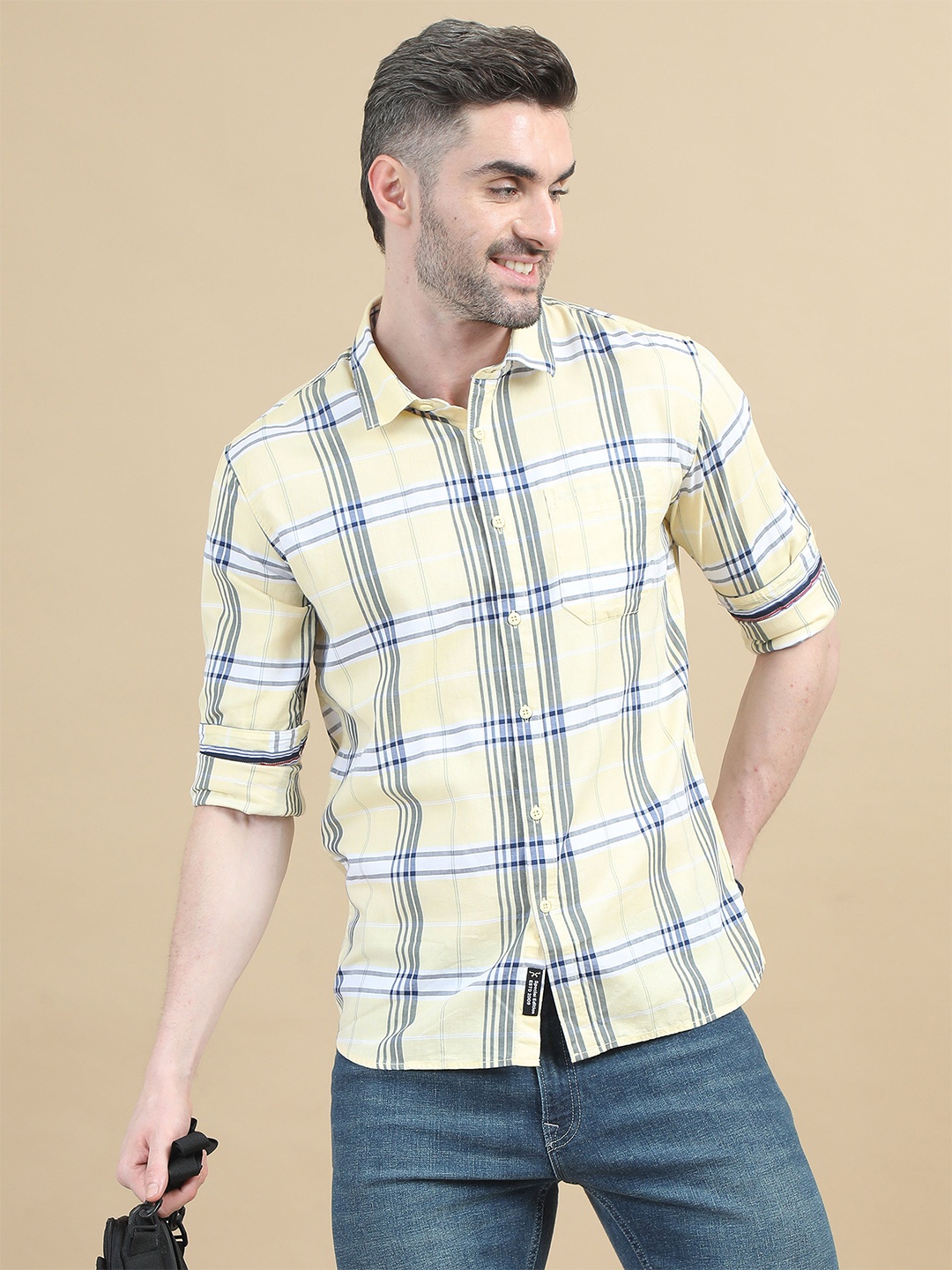 

RIGS AND RAGS Men Classic Tartan Checks Opaque Checked Casual Shirt, Yellow