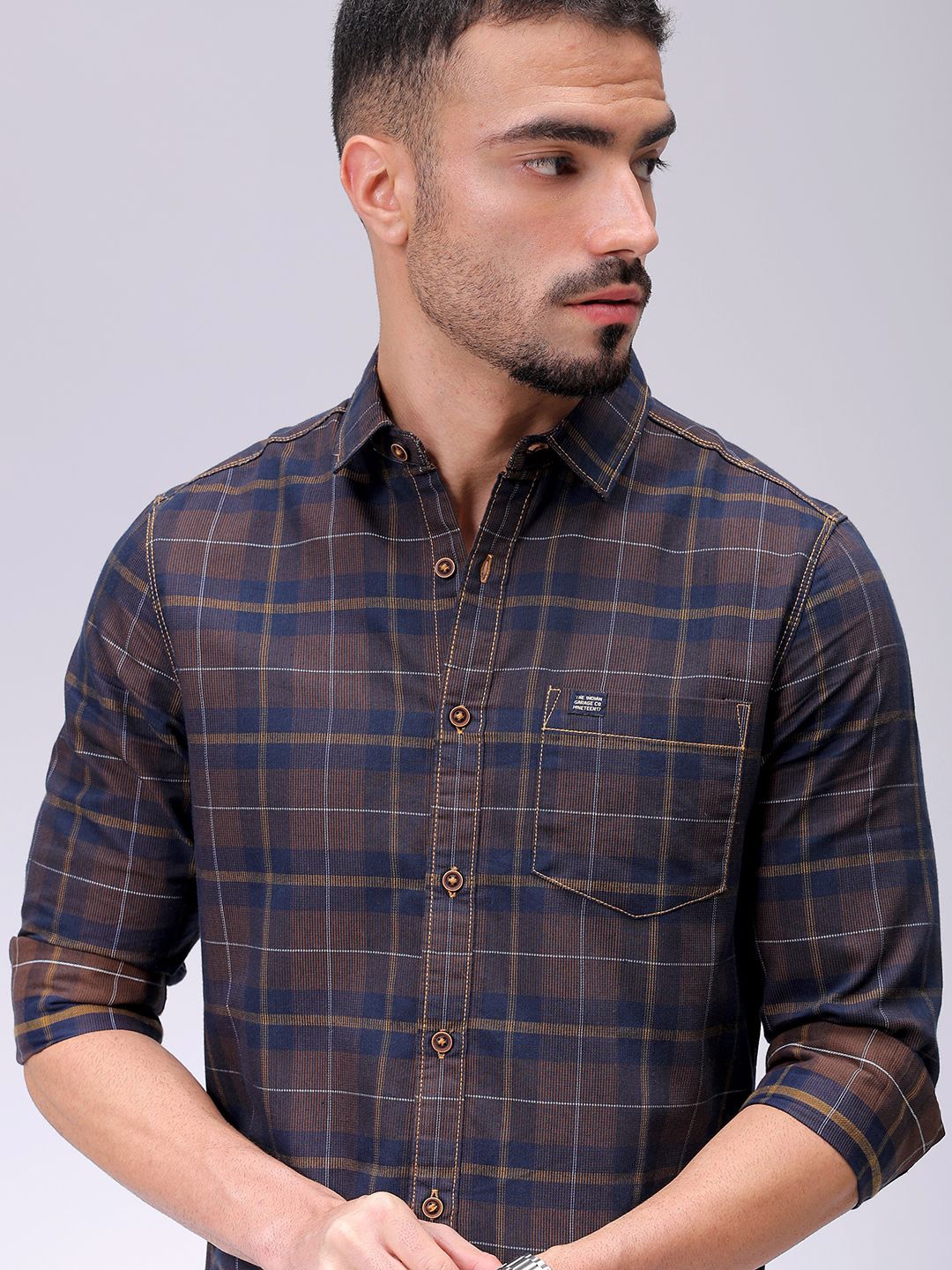 

The Indian Garage Co Men Slim Fit Opaque Checked Casual Shirt, Brown