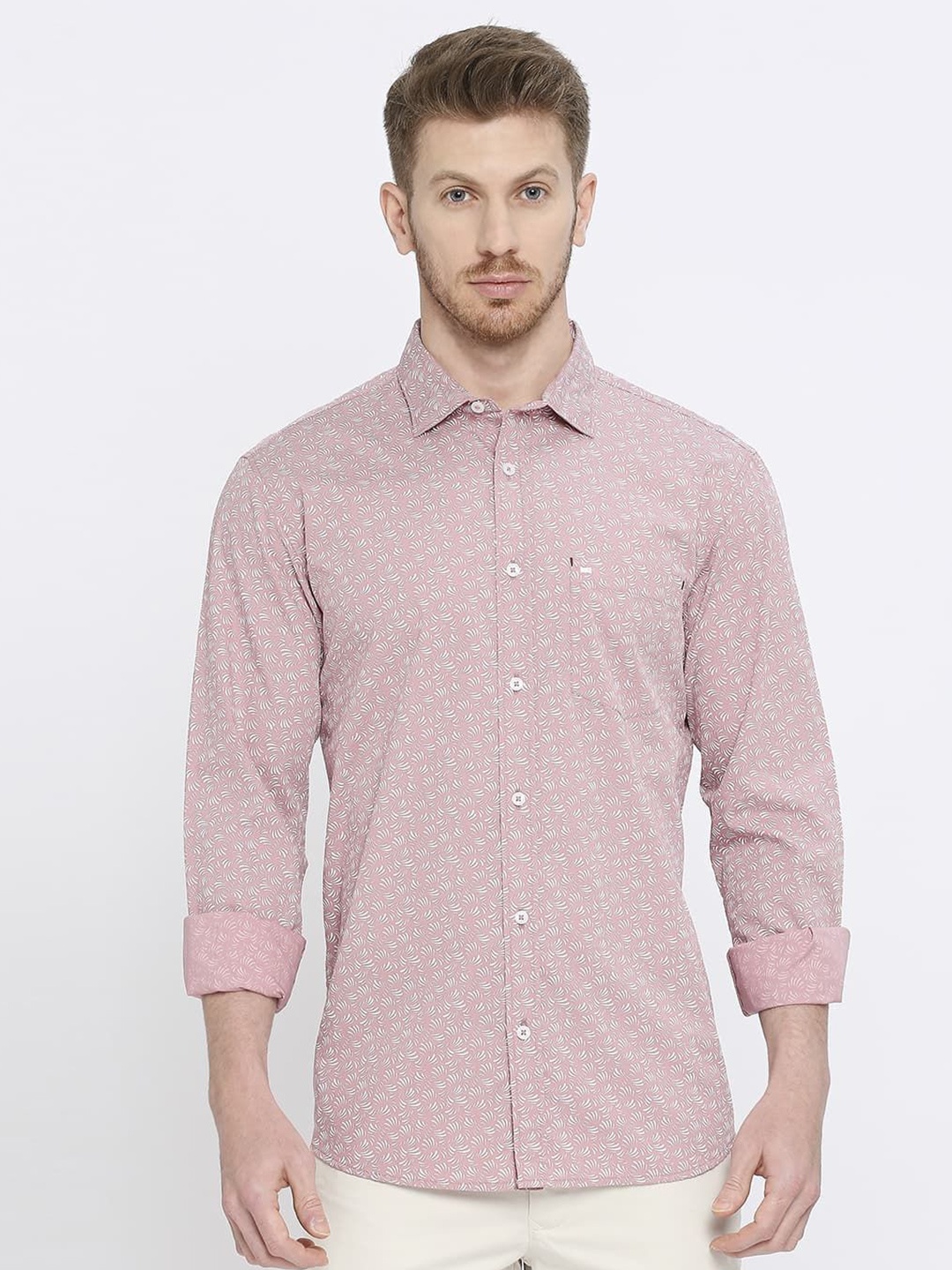 

Basics Men Slim Fit Opaque Printed Casual Shirt, Pink