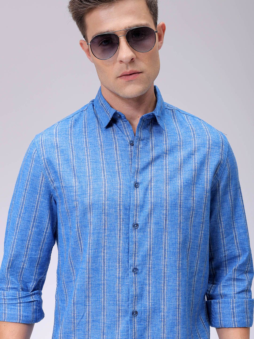 

The Indian Garage Co Men Slim Fit Multi Stripes Opaque Striped Casual Shirt, Blue