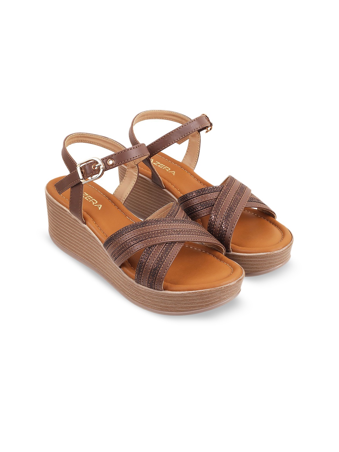 

Lazera Platform Sandals with Buckles, Brown