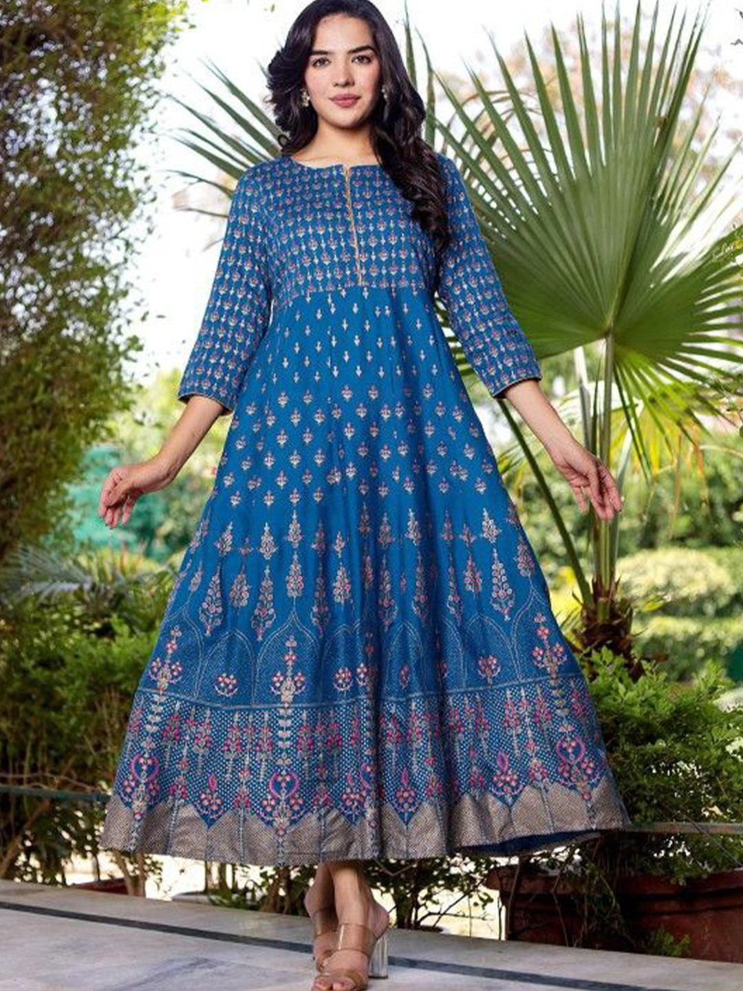 

Chandbaali Ethnic Motifs Print Maxi Dress, Blue