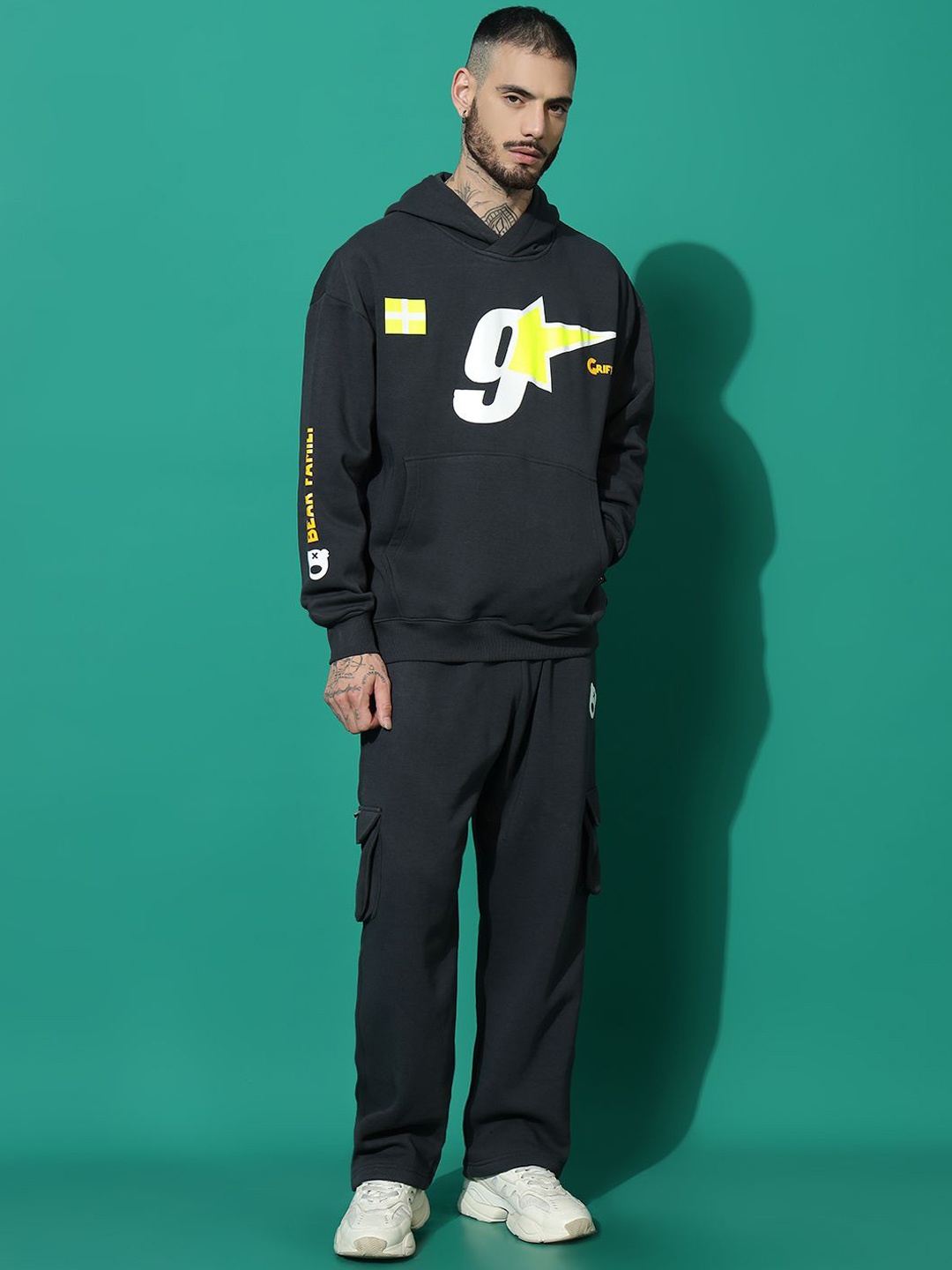 

GRIFFEL Men Printed Hooded Tracksuits, Black