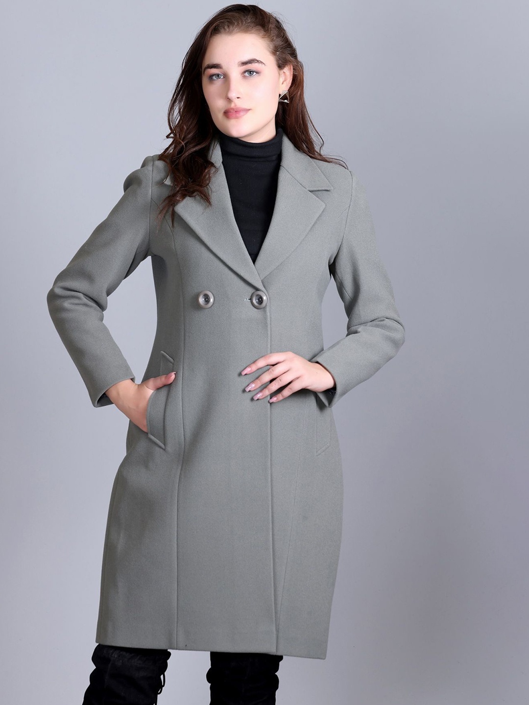 

Winter Wonders Self-Design Single Breasted Overcoats, Green