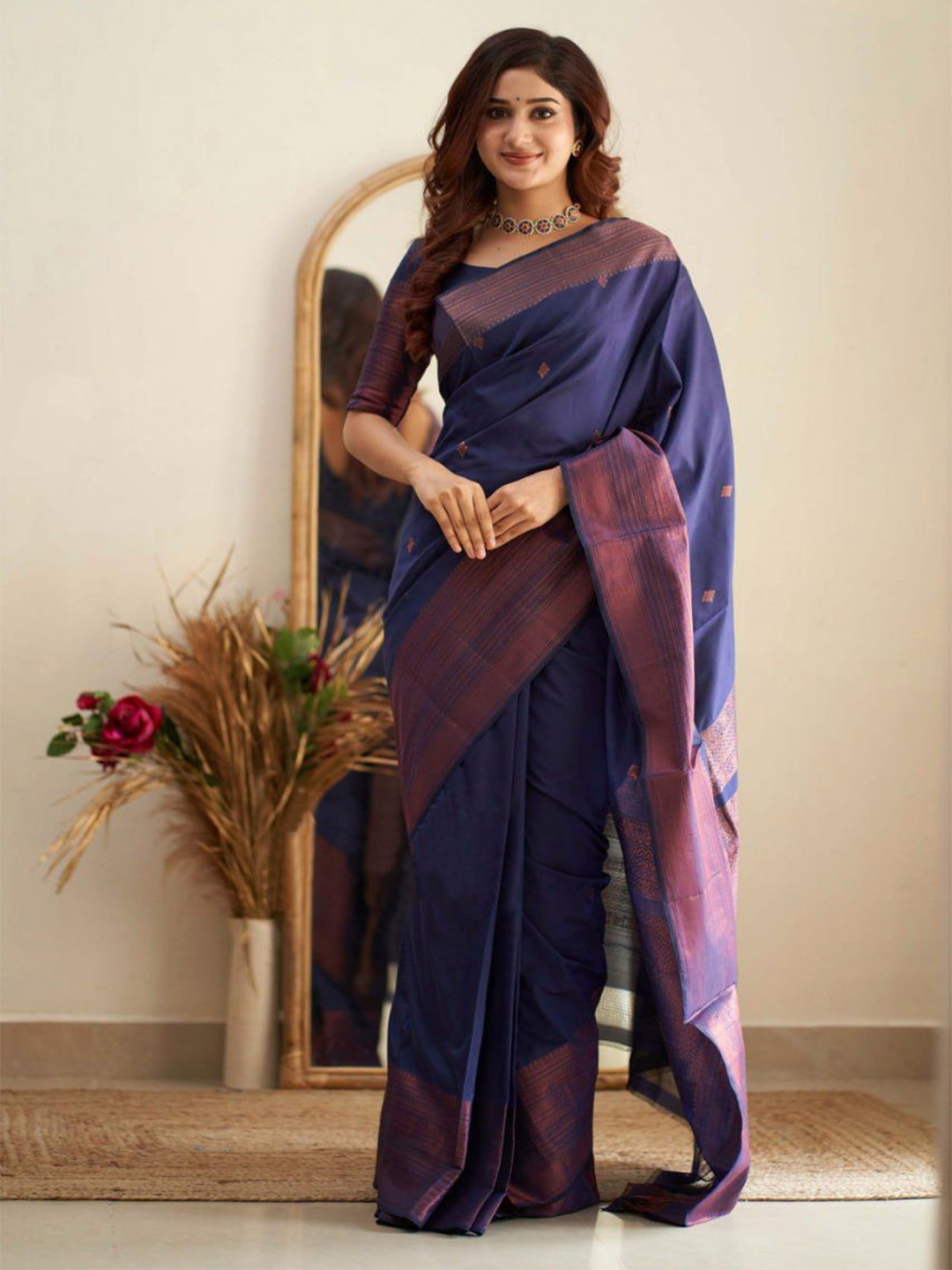 

Jinax Woven Design Zari Pure Silk Banarasi Saree, Blue
