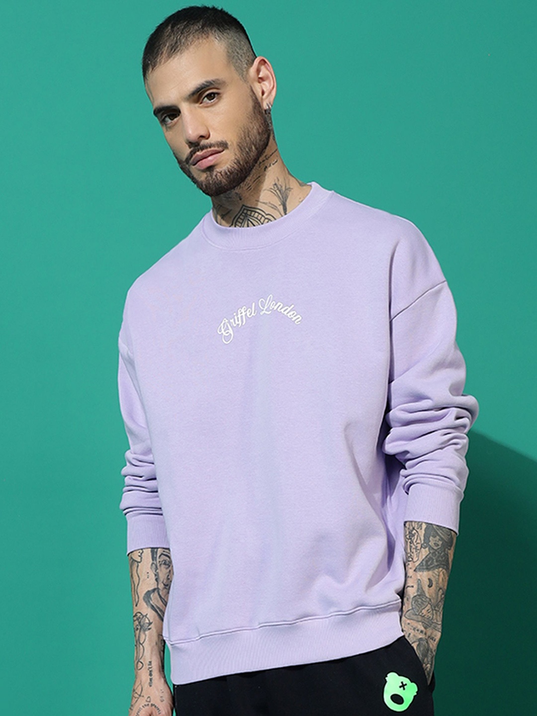 

GRIFFEL Men Round Neck Long Sleeves Pullover Sweatshirt, Mauve