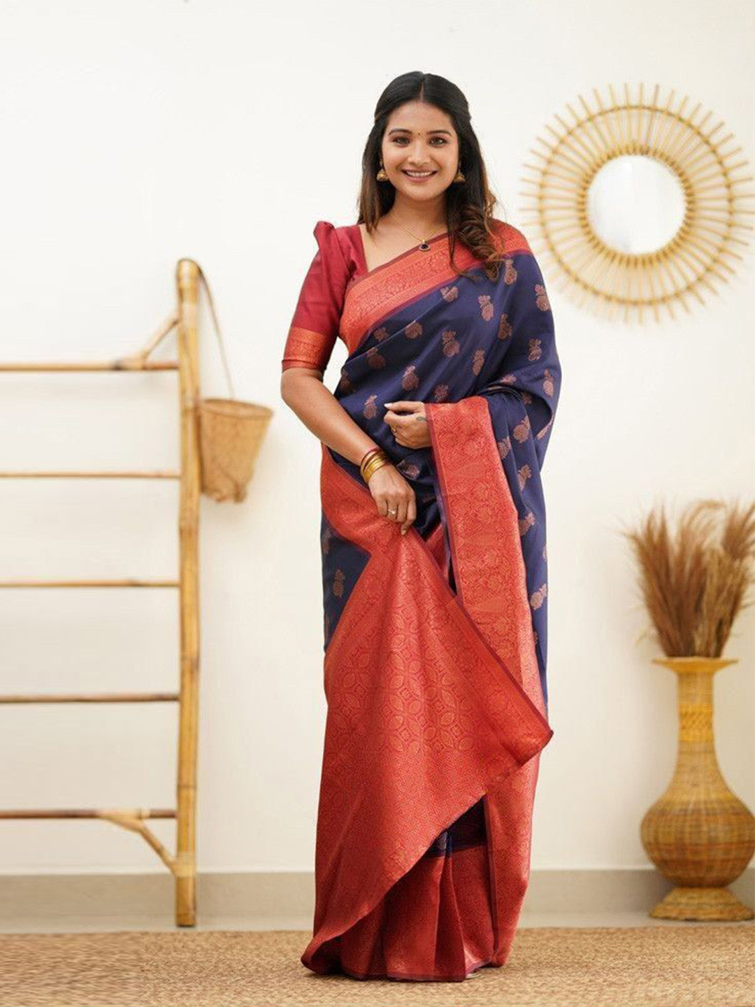 

Jinax Woven Design Zari Pure Silk Banarasi Saree, Blue