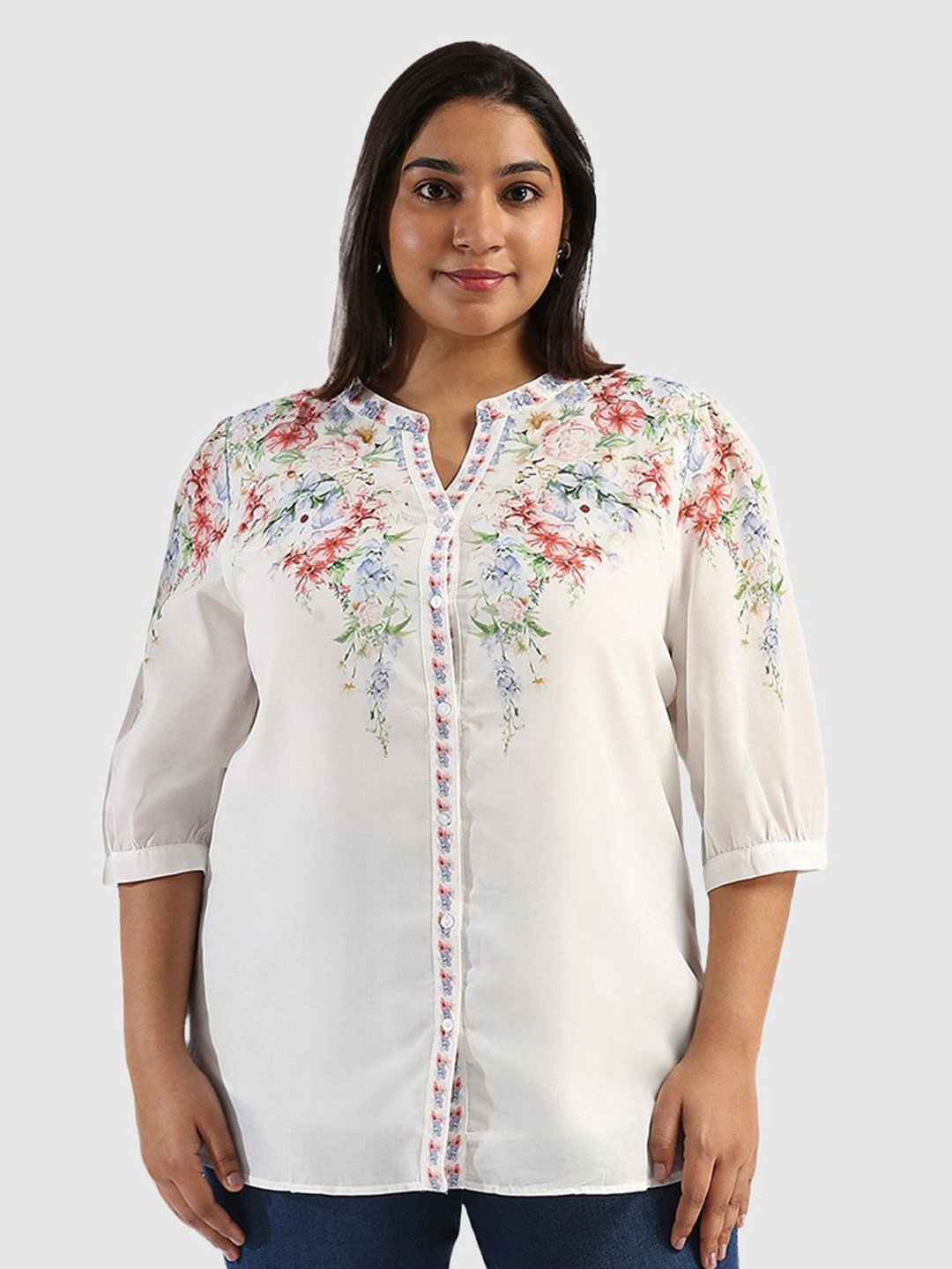

Presence Women Straight Floral Opaque Printed Casual Shirt, White