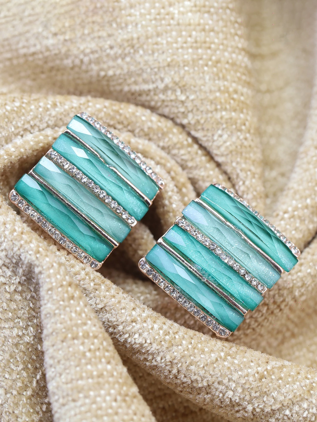 

Maansh Rose Gold-Plated Contemporary Studs, Sea green