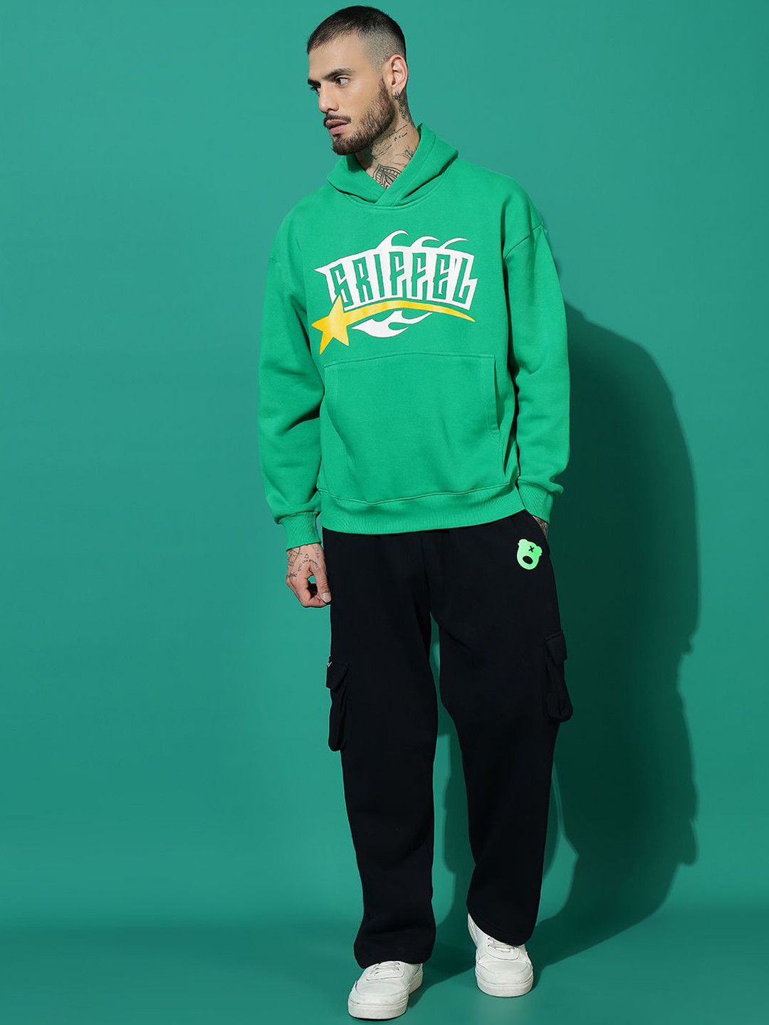 

GRIFFEL Men Brand Logo Printed Hooded Tracksuits, Green