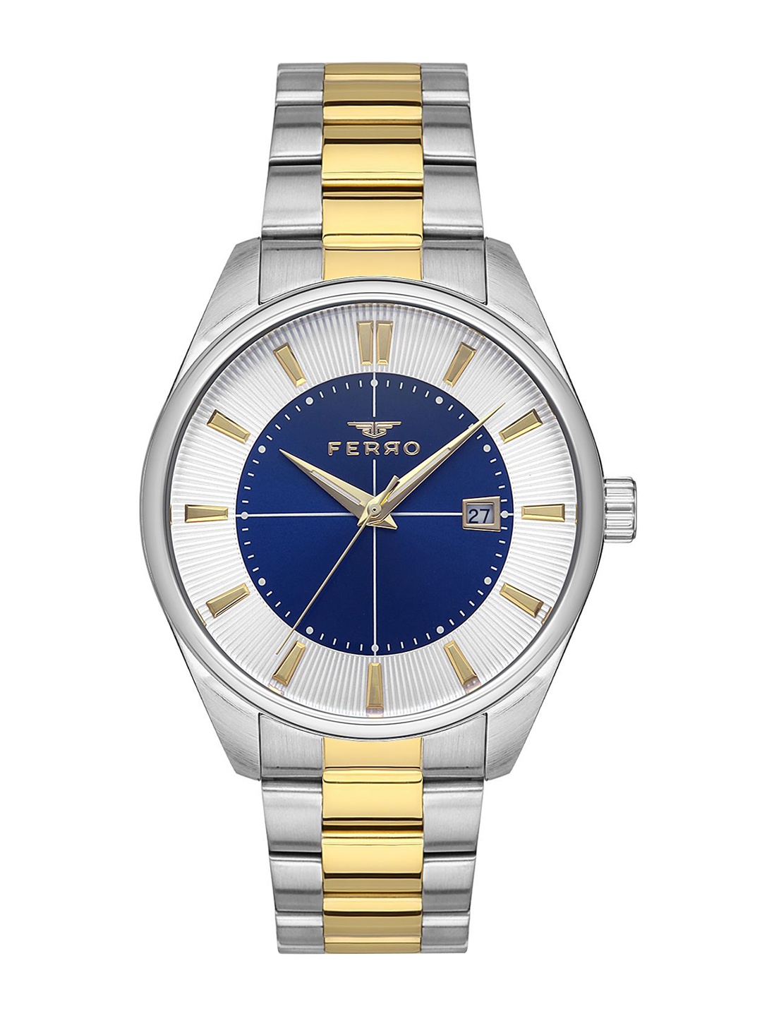 

Ferro Men Brass Dial & Stainless Steel Bracelet Style Straps Analogue Watch F11239A-D3, Blue