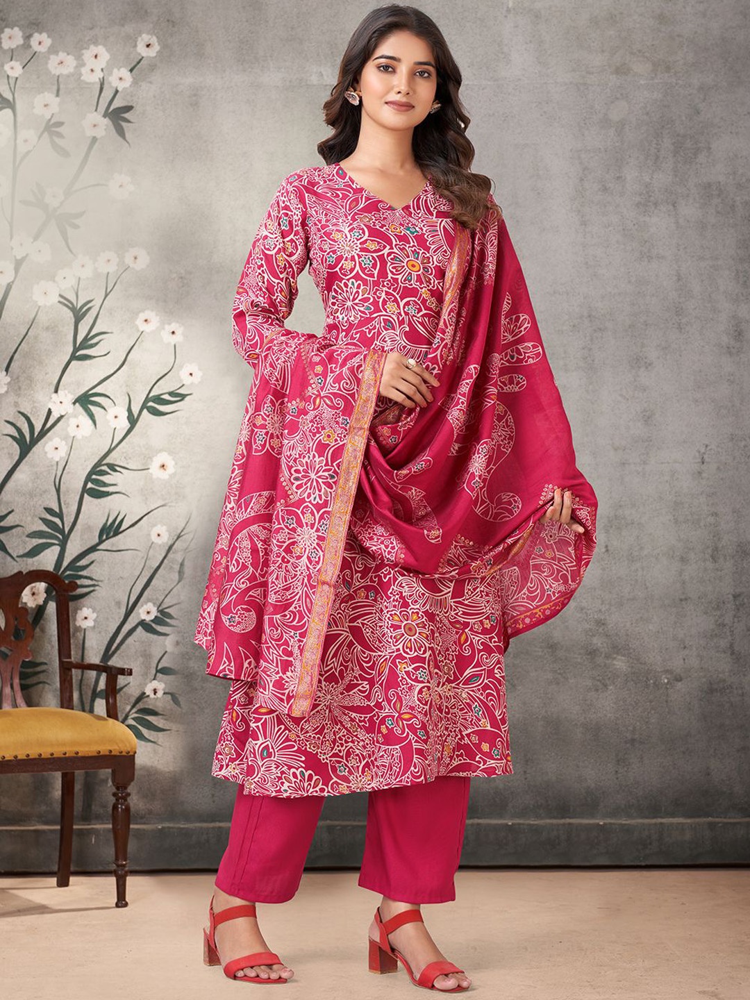 

KALINI Women Ethnic Motifs Printed Regular Kurta with Palazzos & With Dupatta, Pink