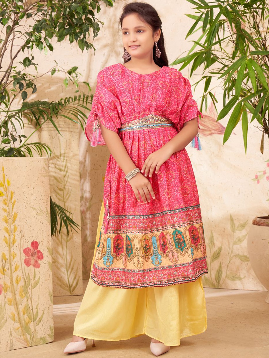 

BAESD Girls Embroidered Regular Pure Silk Kurta with Palazzos, Pink