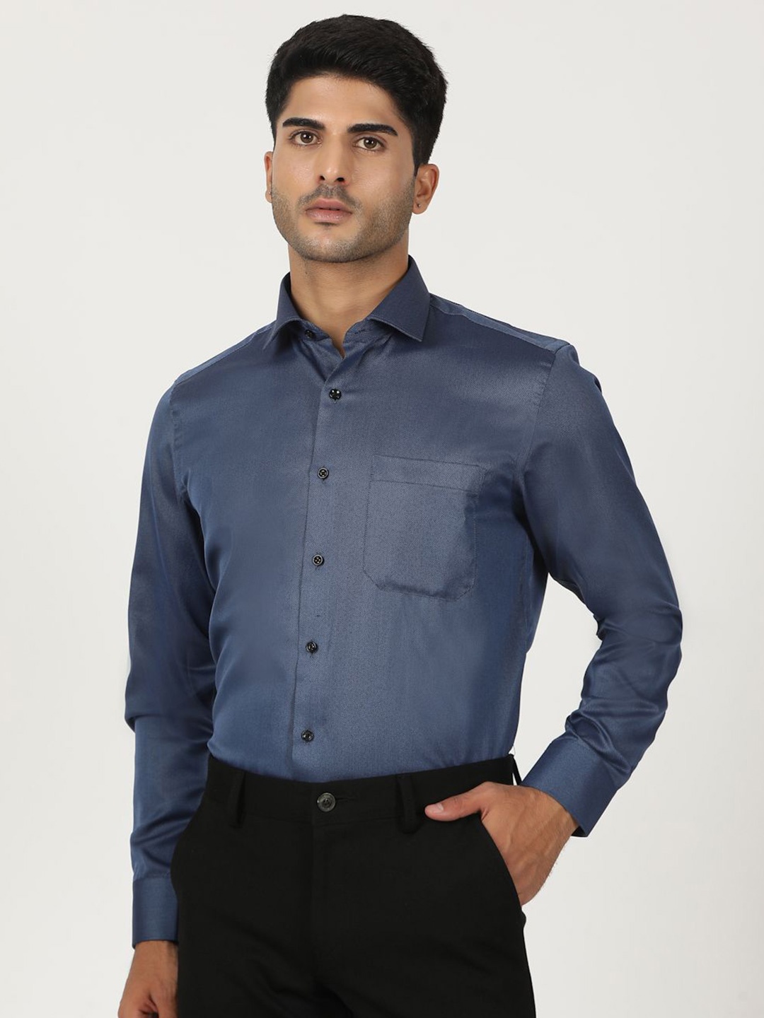 

Greenfibre Men Slim Fit Opaque Formal Shirt, Blue