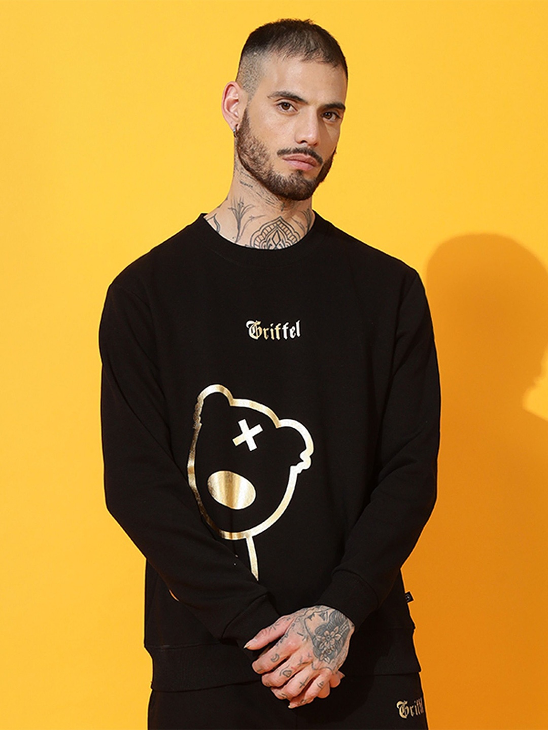 

GRIFFEL Men Graphic Printed Round Neck Long Sleeves Pullover Sweatshirt, Black