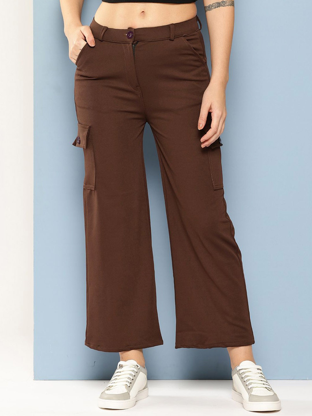 

BAESD Women Smart Flared Chinos Trousers, Brown