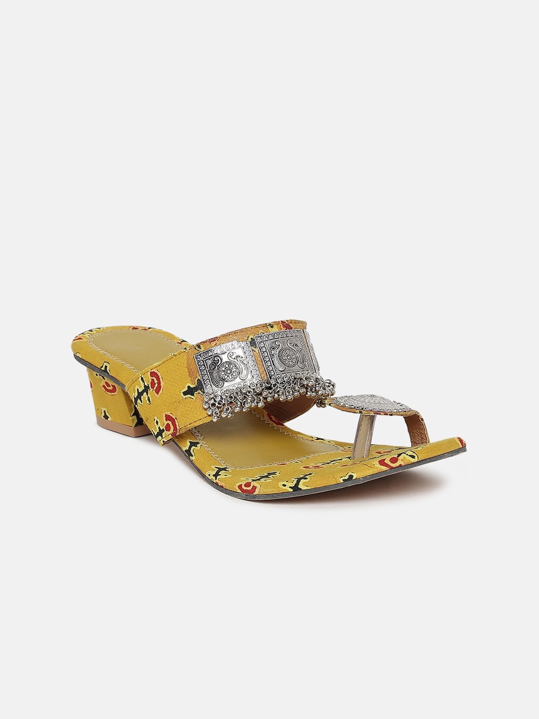 

Anouk Embellished Ethnic Block Sandals, Yellow