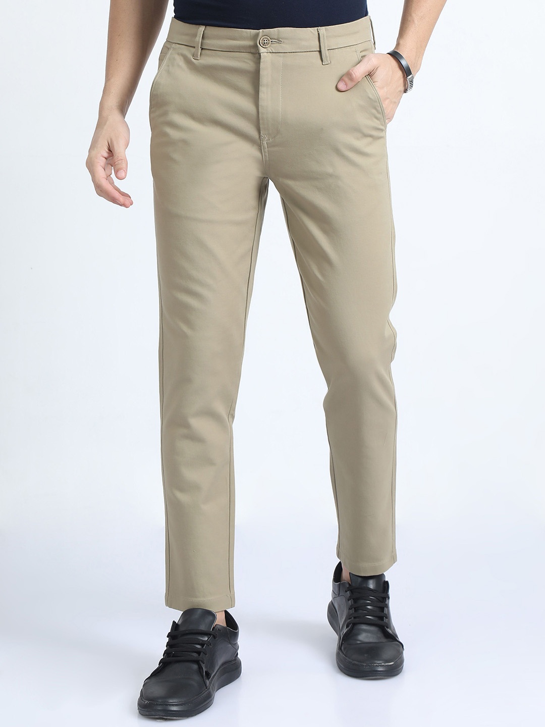 

RIGS AND RAGS Men Smart Slim Fit Trousers, Beige