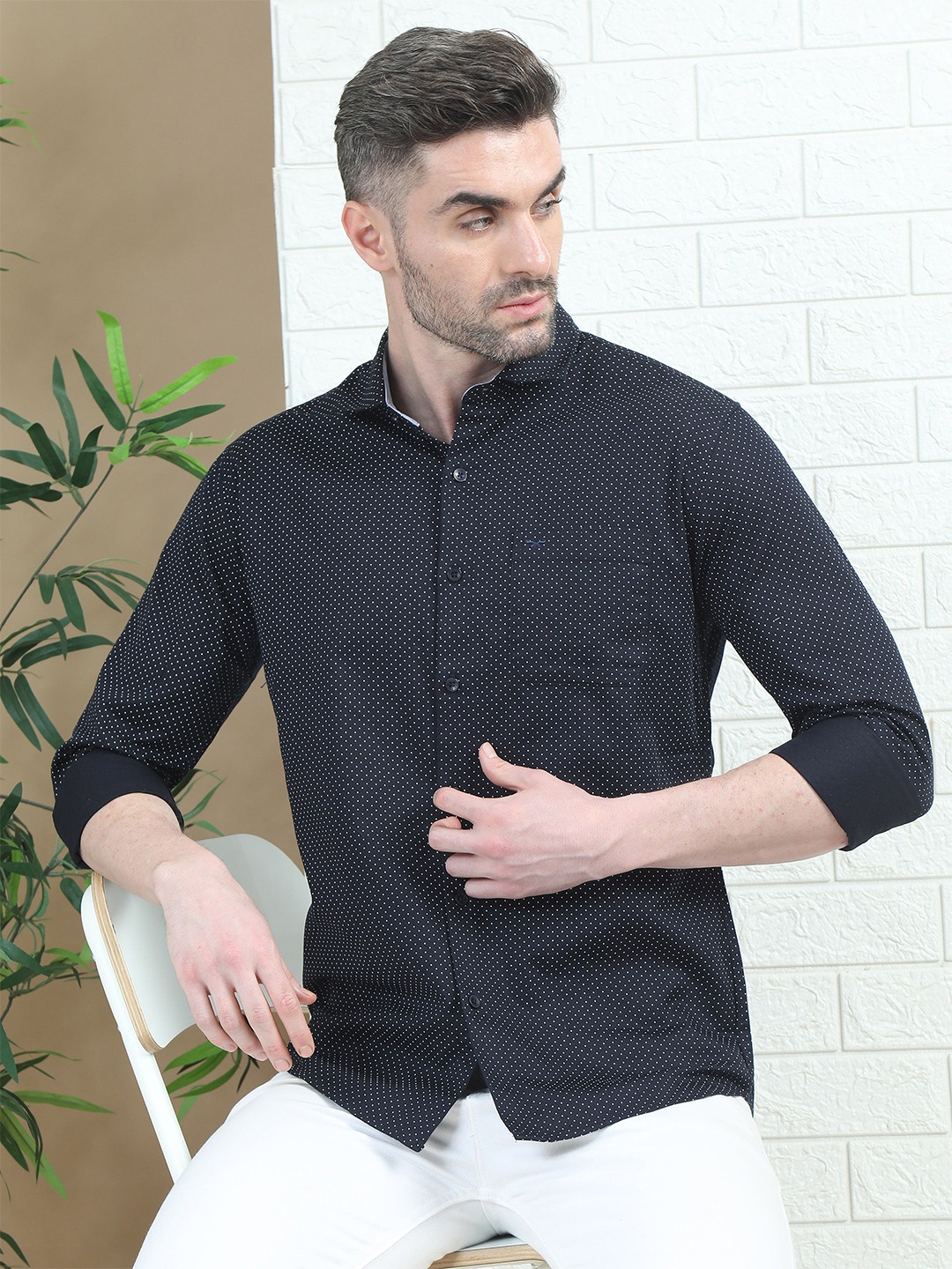 

RIGS AND RAGS Men Classic Polka Dot Opaque Printed Casual Shirt, Blue