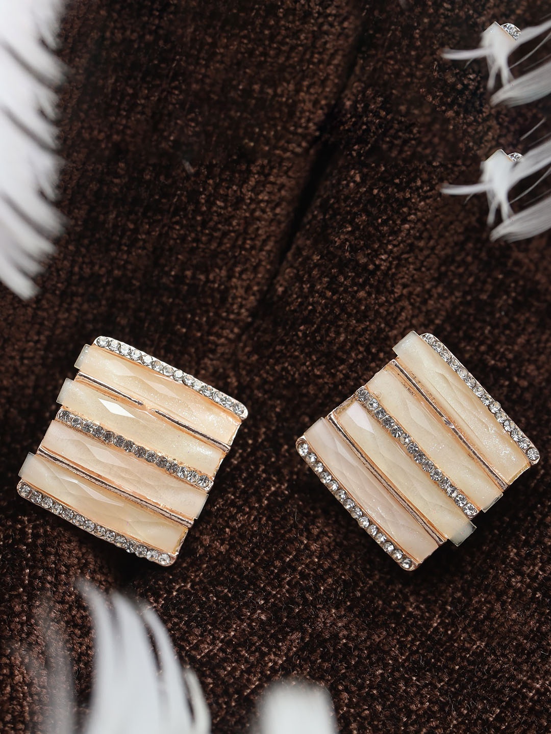 

Maansh Rose Gold-Plated Square Shape Stone Studded Studs