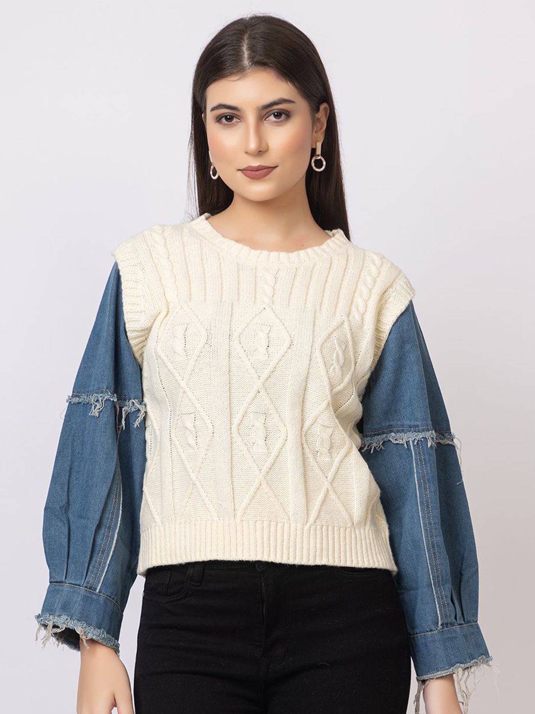 

Antiloop Women Cable Knit Woollen Sweater Vest, Cream