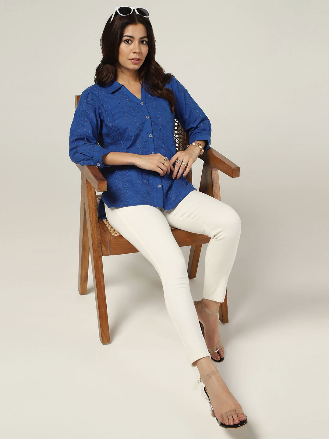

Mustard Women Opaque Casual Shirt, Blue