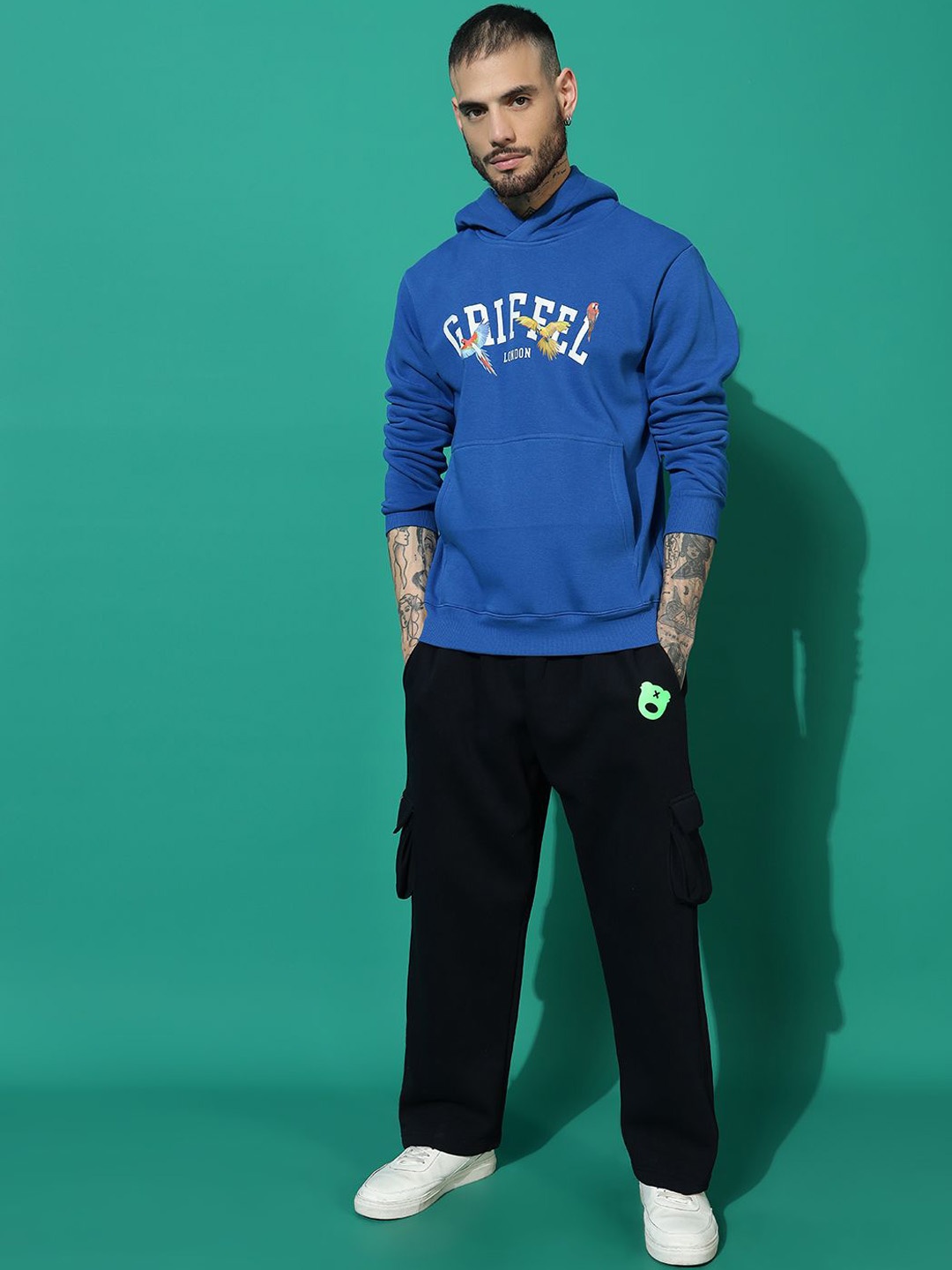 

GRIFFEL Men Printed Long Sleeves Mid-Rise Tracksuits, Blue