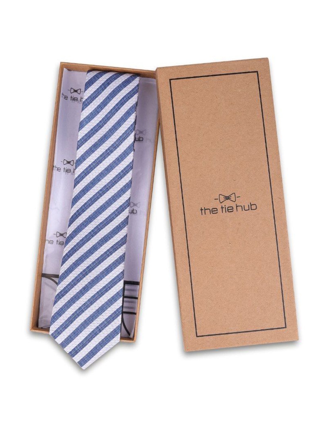 

The Tie Hub Men Striped Skinny Tie, Blue