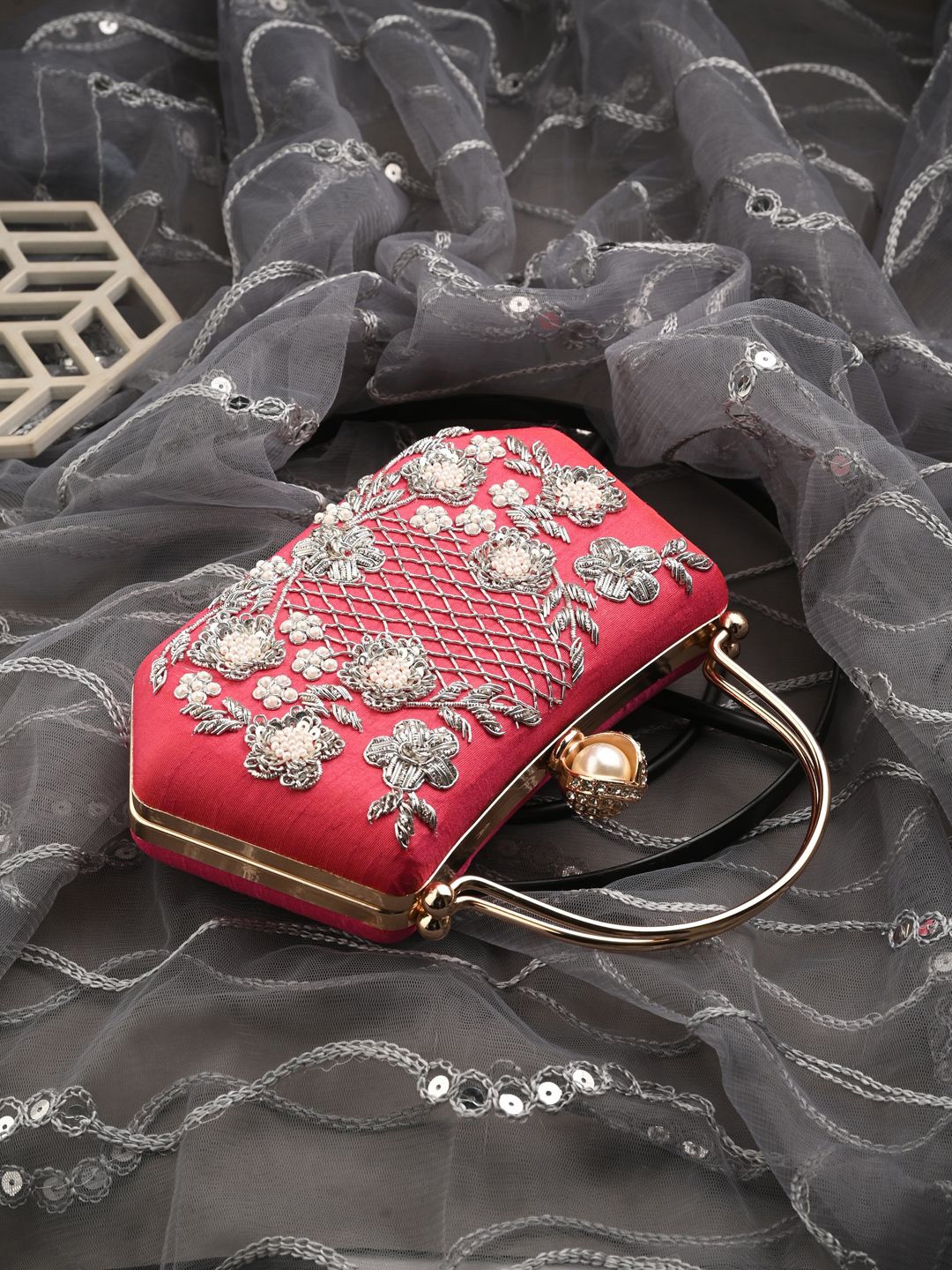 

Toobacraft Embellished Box Clutch, Magenta
